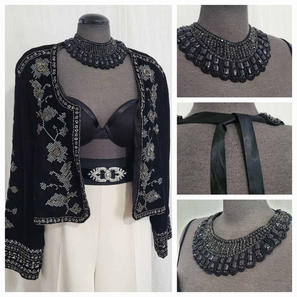 Black Beaded Collar Necklace